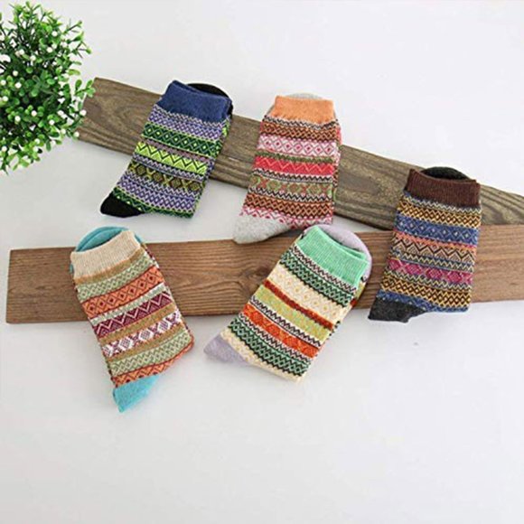 Womens 5 Pairs Vintage Style Thick Crew Socks - Picture 10 of 16